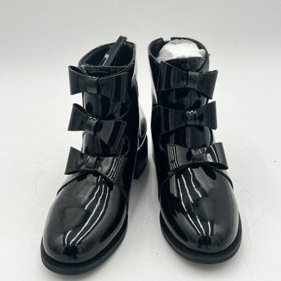 Black Bowtie Low Heels Closed Round Toe Ankle Boots Back Zipper Dress Shoes - Picture 1 of 5